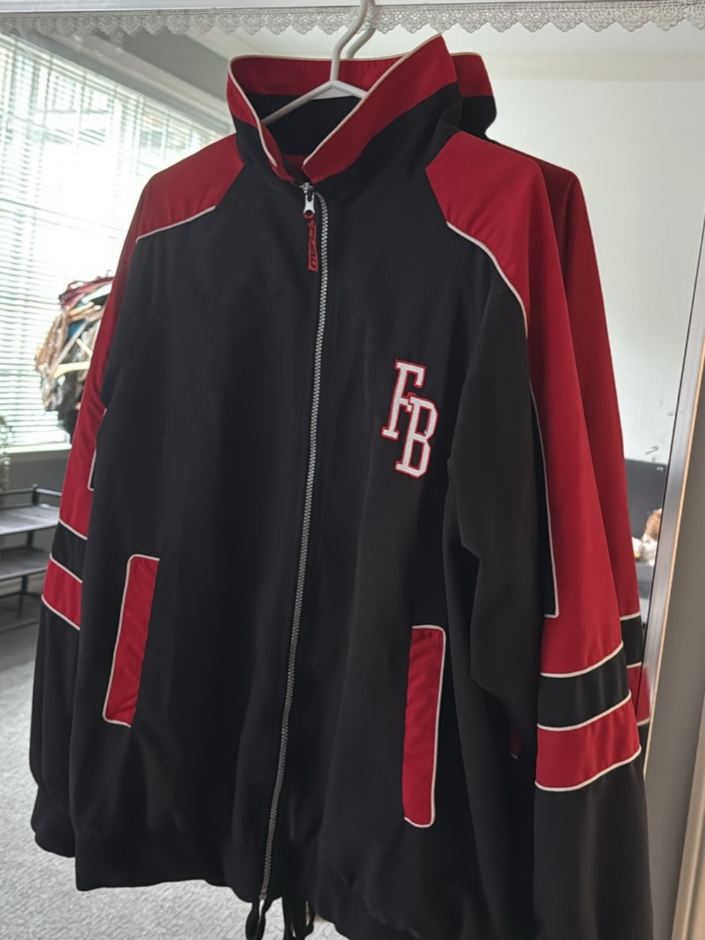 FUBU Black and Red Bomber Jacket with FB Chest Logo